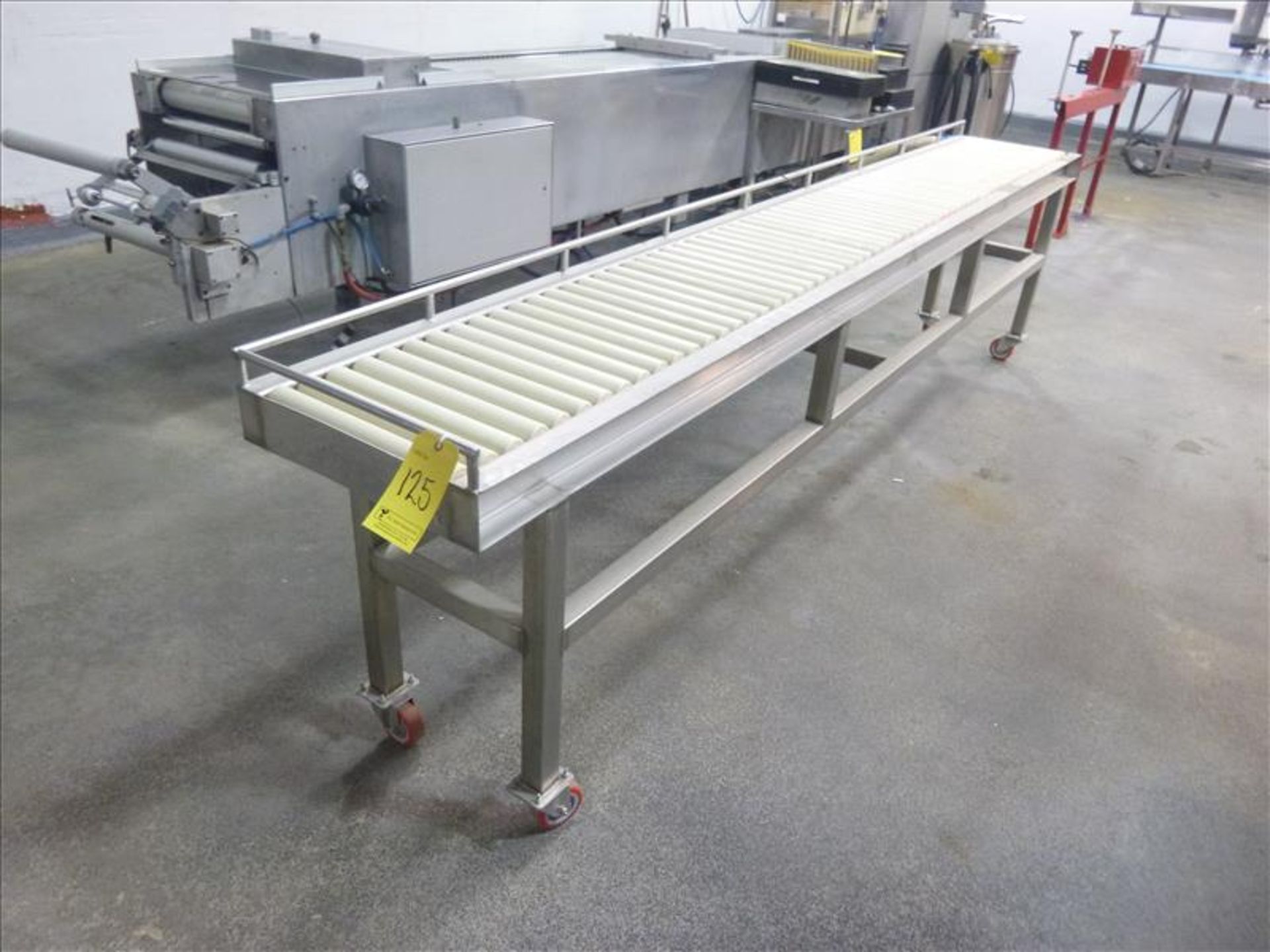 Roller-Conveyor, stainless steel, 16 in. x 140 in. on casters (Located at 140 Panet Road,