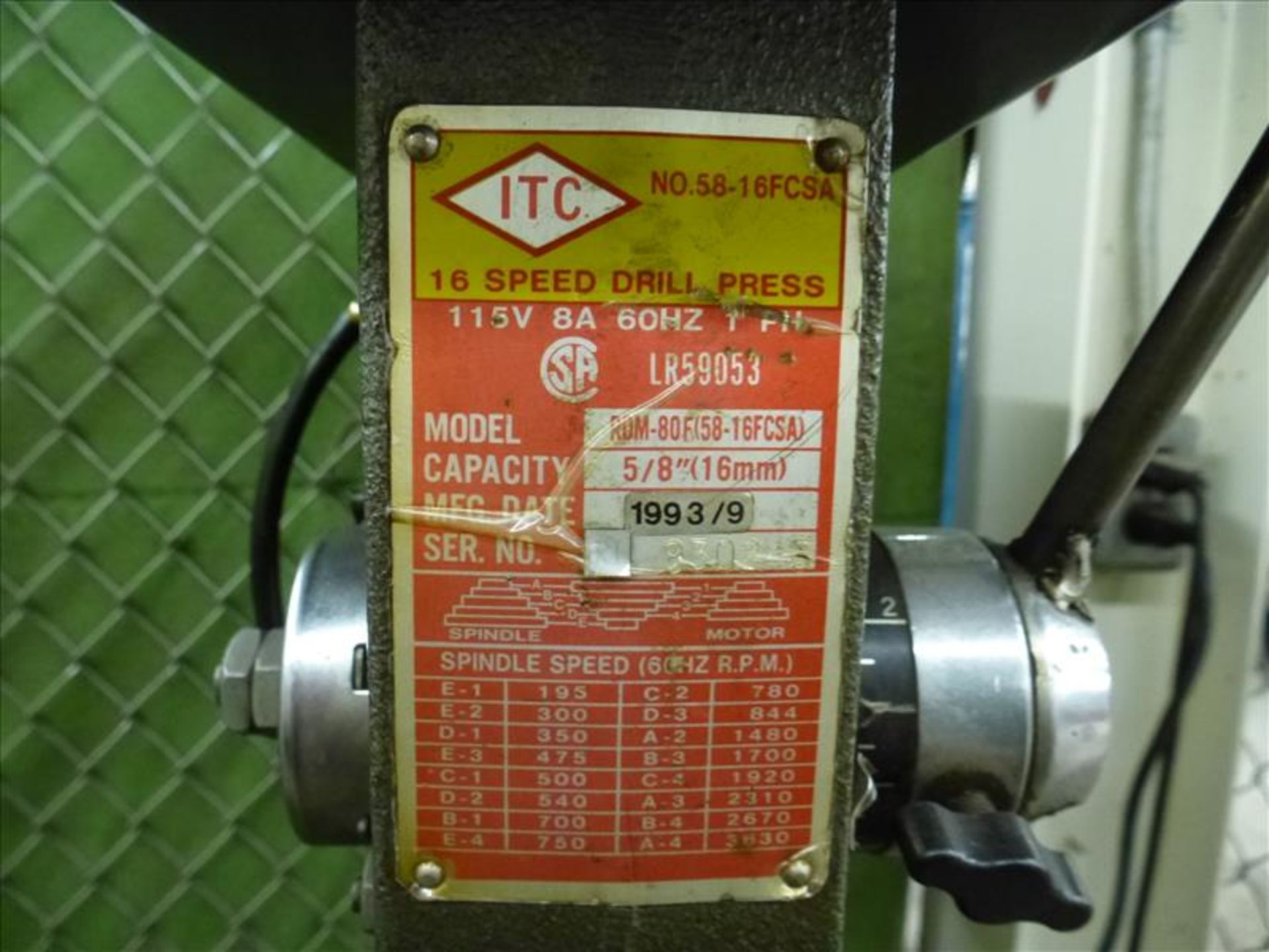 ITC 16-speed pedestal drill press model RDM-80F ser. no. 930245 (located at 150 Bartor Rd Toronto ON - Image 2 of 2