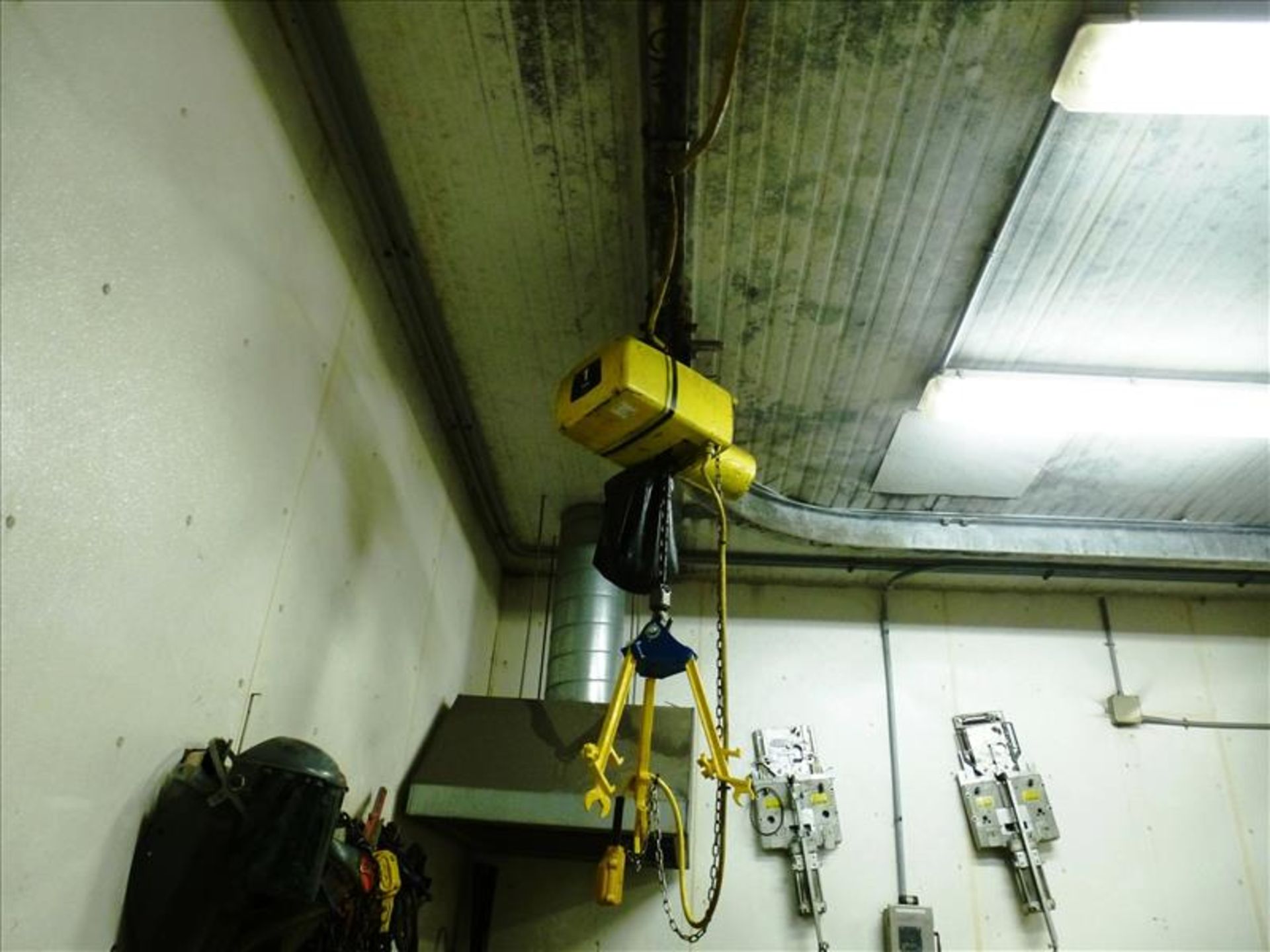 1-ton electric chain hoist c/w pendant control trolley & lifting jig (located at 150 Bartor Rd