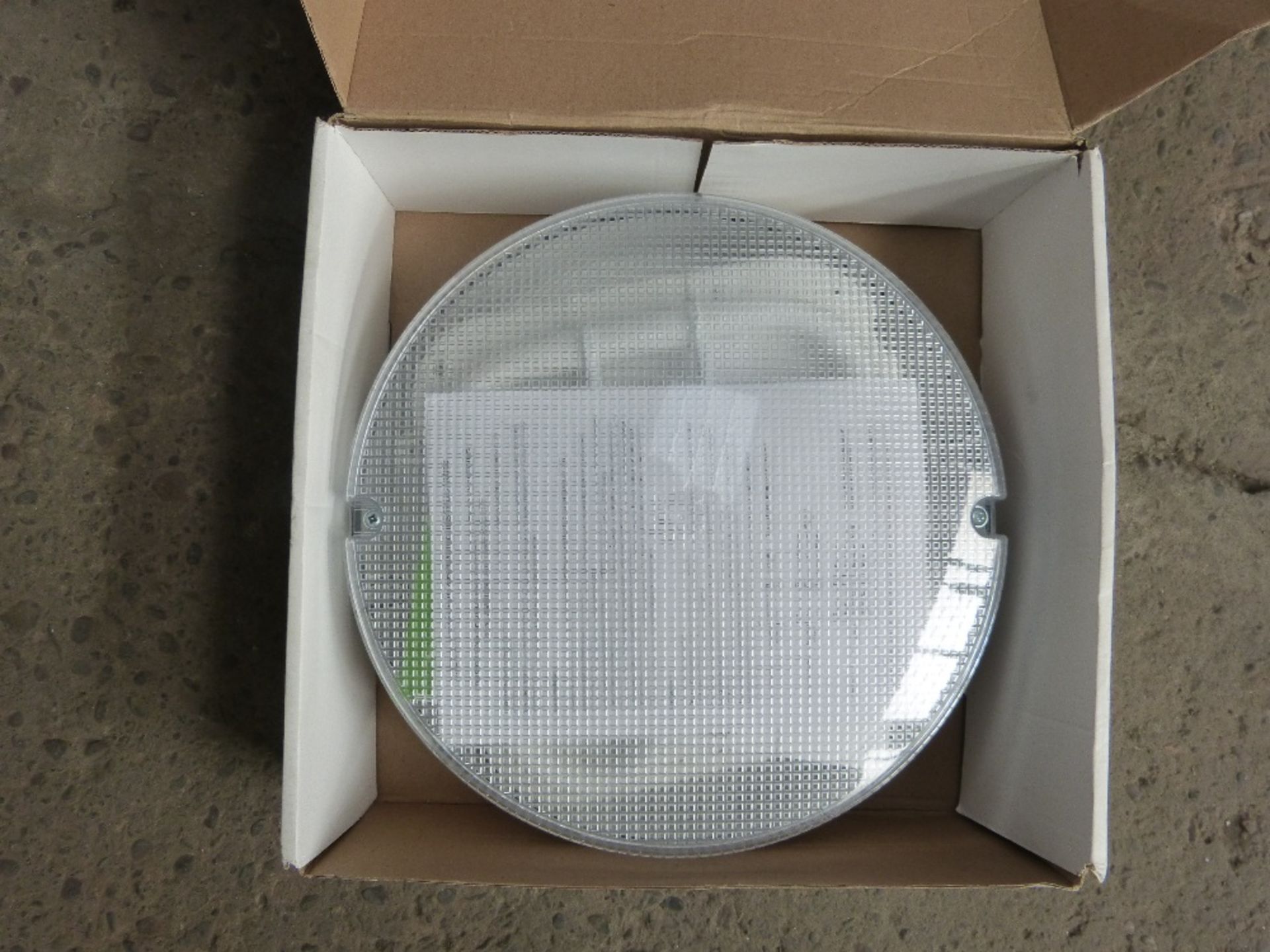 5 x Time in a Box Emergency Light Fitting. Round 28W. White base & clear diffuser. New in box