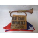 American civil war style copper bugle and confederate flat with reproduction newspaper headline