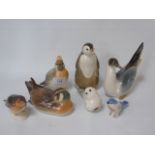 7 assorted USSR bird figures to include some Lomonosov