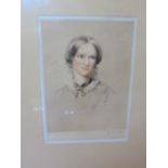 Hand coloured engraving of Charlotte Bronte by G Sidney Hunt after the drawing my G Richmond
