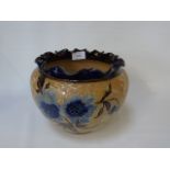 A Royal Doulton vase of ovoid form and frill top with blue floral decoration