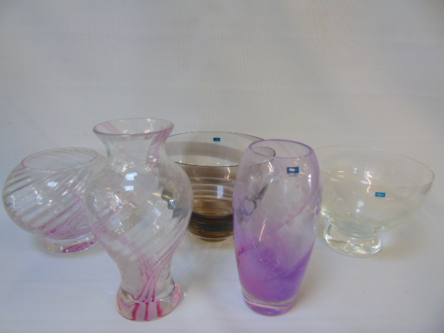 Collection of vases to include examples by Caithness and Dartington