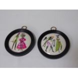 Pair of French porcelain plaques with courting couples approx 3" diameter