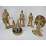 5 brass ornamental figures including fisherman, coal miner and others