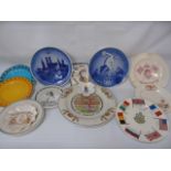 Assorted commemorative plates and dishes