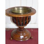 Mahogany champagne bucket with inlay decoration and brass liner