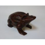 Carved wooden box in the form of a frog with hinged lid