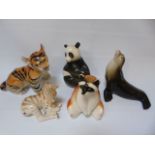 5 Lomonosov USSR figures of animals to include a panda, seal and zebra