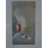 Framed and glazed watercolour of a chicken with 2 chicks