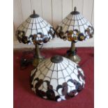 A Pair of Tiffany style table lamps and matching ceiling light