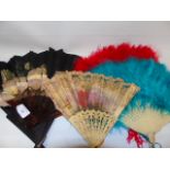 5 assorted fans to include 3 feather examples