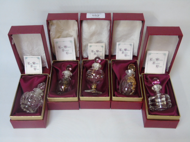 5 boxed Eric White studio glass perfume bottles