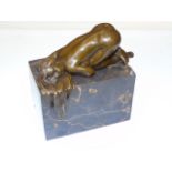 Bronze of a nude female with cascading hair on a marble base.  Approx 5 1/2" high including base