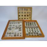 3 Framed and glazed sets of foreign coins