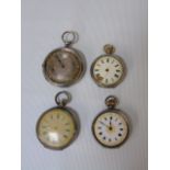 4 small pocket watches 2 with silver hallmark