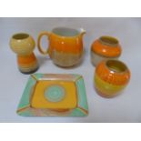 5 Shelley items to include 3 vases, a jug and a rectangular dish