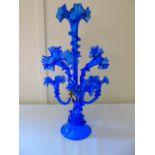 A 7 branch blue glass epergne