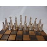 Full hallmarked silver chess set of modern design by Michael Robert Bensted, date year London