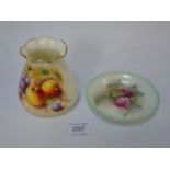 2 Royal Worcester items comprising a dish and a bud base, both having hand painted floral