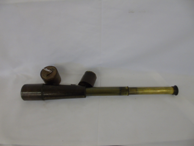 Leather cased brass 4 drawer telescope  Stamped Aitchinson London Signalling Telescope No.6873.