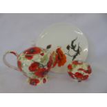 5 Wedgwood Susie Cooper designed plates and a poppy decorated tea pot and sugar bowl