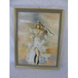 Framed original oil on board of a lady with doves signed L Frosh