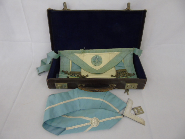 Leather masonic case with apron, sash etc.