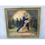 Original gilt framed oil on board of a couple Latern dancing signed E.L Frosh