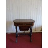 Victorian burr walnut sewing box on  carved base and sliding bottom section with drawer above