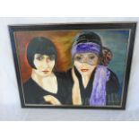 Framed oil on board original of 2 ladies signed L Frosh