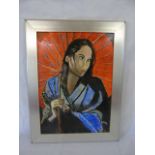 Original oil on board of an oriental lady with umbrella signed E.L Frosh