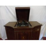 Sheraton style inlaid mahogany windup cabinet gramphone