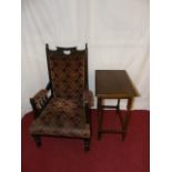 Oak barley  twist side table and an Edwardina fireside chair