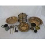 Qty of copper ware and pewter items etc to include and eastern lidded cooking pot