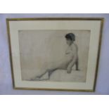 Oak framed charcoal of a sitting Victorian dated 1883 approx 29" x 24"