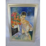 Framed original oil on board of a lady with flowers  signed L Frosh