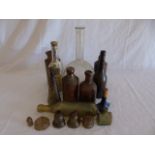 Stone ware bottles and assorted glass bottles