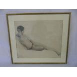 Oak framed charcoal of a Victorian nude reclining dated 1883 approx 30" x 26"