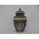 Square form oriental jar and cover.