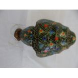 Eastern decorated camel hide lamp and shade.  Approx 19" tall