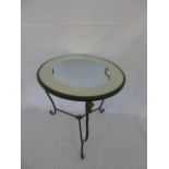 Meatal base and glass top round lamp table