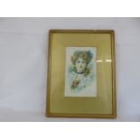 Framed and glazed watercolour of a victorian lady 9" x 5"approx.