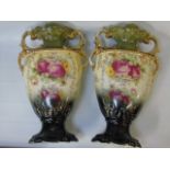 Pr of antique floral decorated porcelain vases approx 14" high