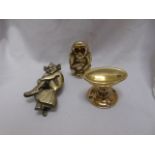 Brass pixie door knocker, door handle and monkey pot