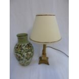 Onyx and brass table lamp and Denby vase approx 11" high