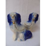 Pr of Staffordshire flatback dogs in blue and white