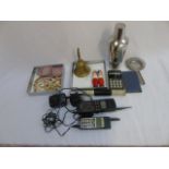 Collection of interesting items to include vintage calculator, mobile phones, cocktail shaker etc